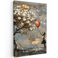 LEINWANDBILD Baum - Graffiti - Banksy-Stil - Ballon-Mädchen Deko Wohnzimmer 20x30 cm - Blaugrau, Textil (20/30cm) - MuchoWow