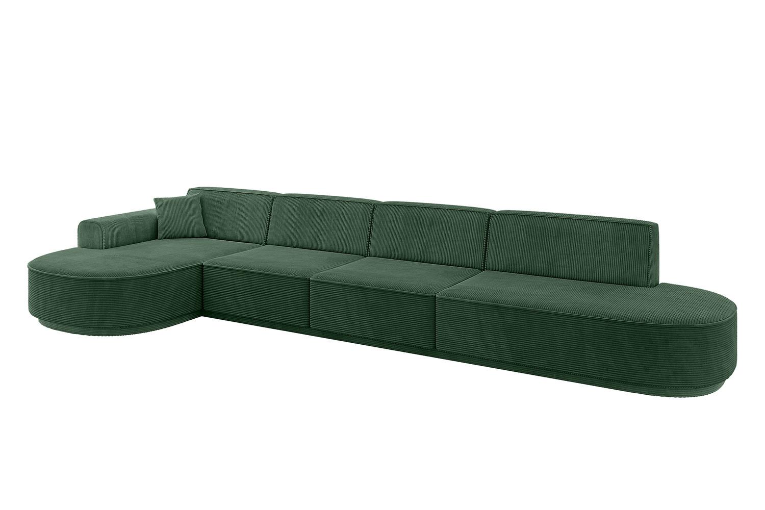 ECKSOFA Ottomane Links MARI-L3-v3 - 413x171x83 cm Grün Cord - Schwarz/Grün, Holzwerkstoff/Kunststoff (413/171cm) - ALTDECOR
