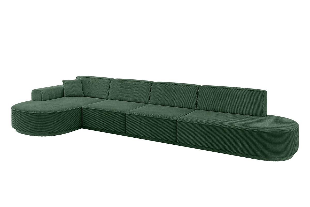 ECKSOFA Ottomane Links MARI-L3 - 413x171x79 cm Grün Cord - Schwarz/Grün, Holzwerkstoff/Kunststoff (165/406cm) - ALTDECOR