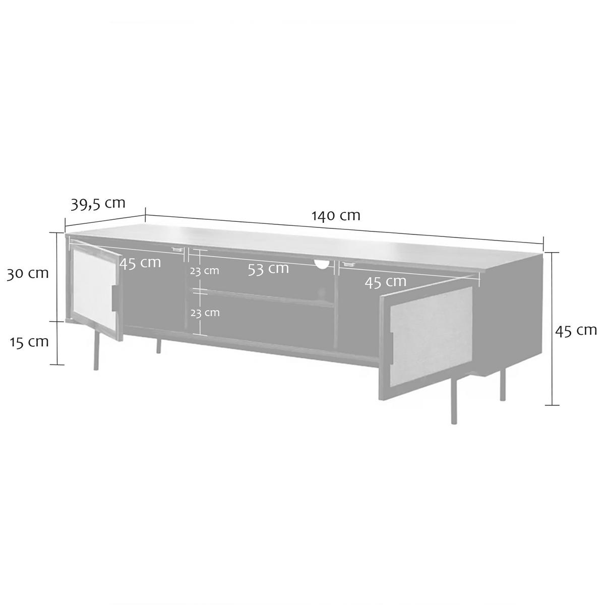 TV-MÖBEL in walnussdekor mit fronten aus stoff jetson 39,5/45/140 cm - Nussbaumfarben, Holzwerkstoff (39.5/45/47.5cm) - Calicosy