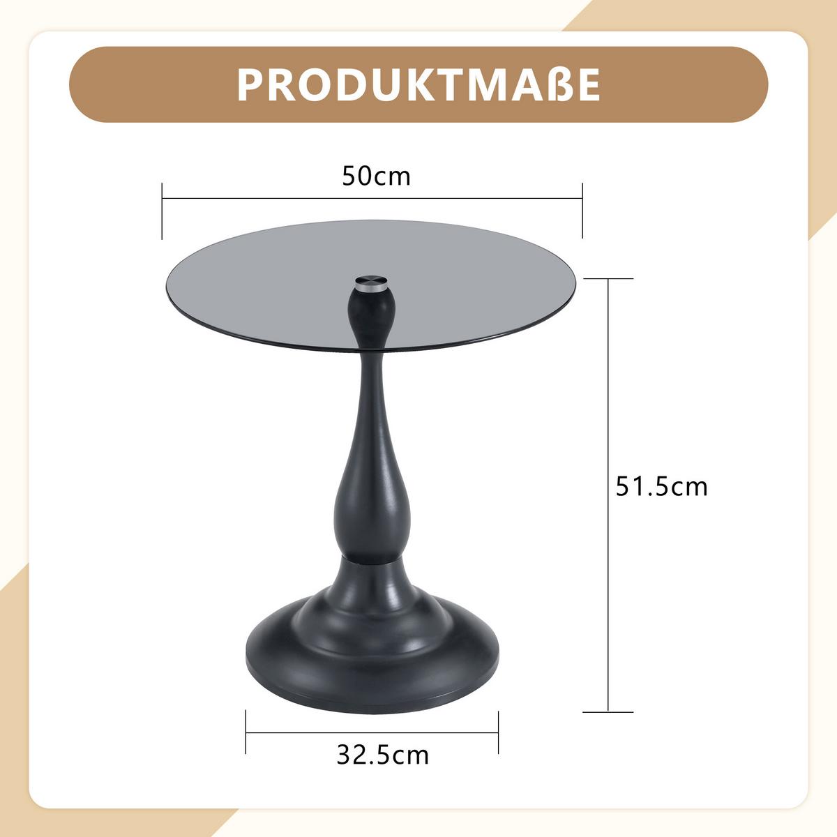 BEISTELLTISCH Rund Glas Modern Sofatisch Metallgestell Braun & Schwarz - Schwarz, Glas (50/50/51.5cm) - Urban Meuble