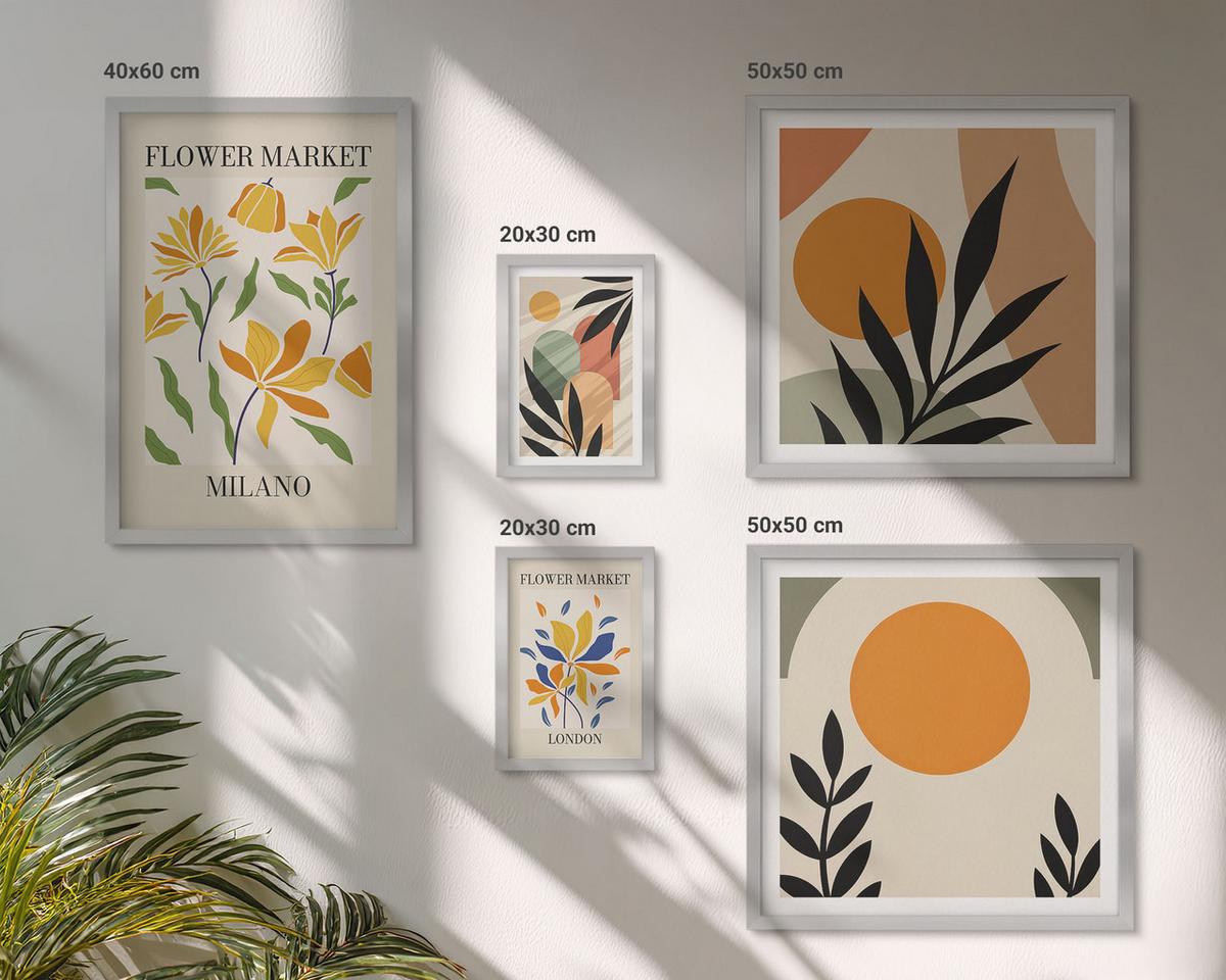 BILDER SET 5er Set - 50x50 cm & 20x30 cm & 40x60 cm Silberner Rahmen - Abstrakte geometrische Formen - Silberfarben, Kunststoff (40/60cm) - TULUP