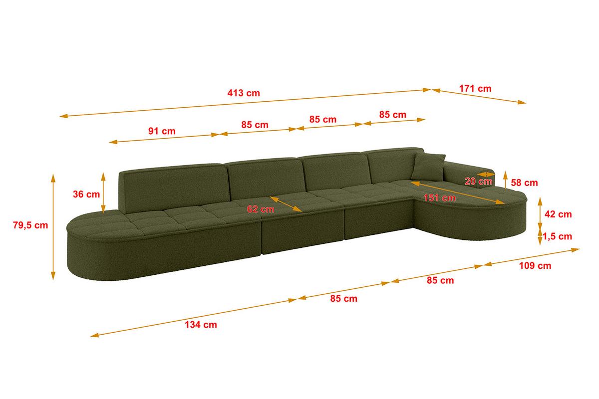 ECKSOFA Ottomane Rechts TARO-L3 - 413x171x79,5 cm Grün - Grün, Holzwerkstoff/Textil (413/171cm) - ALTDECOR
