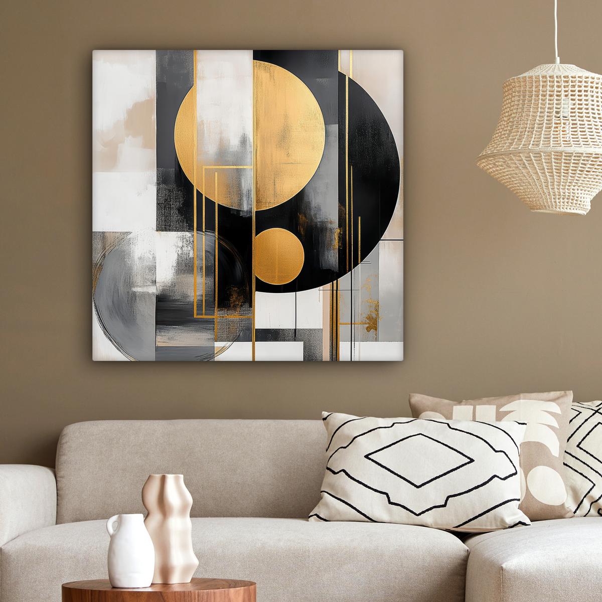 LEINWANDBILD Abstrakt - Gold - Silber - Formen - Ästhetisch - Modern Deko Groß 90x90 cm - Goldfarben, Textil (90/90cm) - MuchoWow