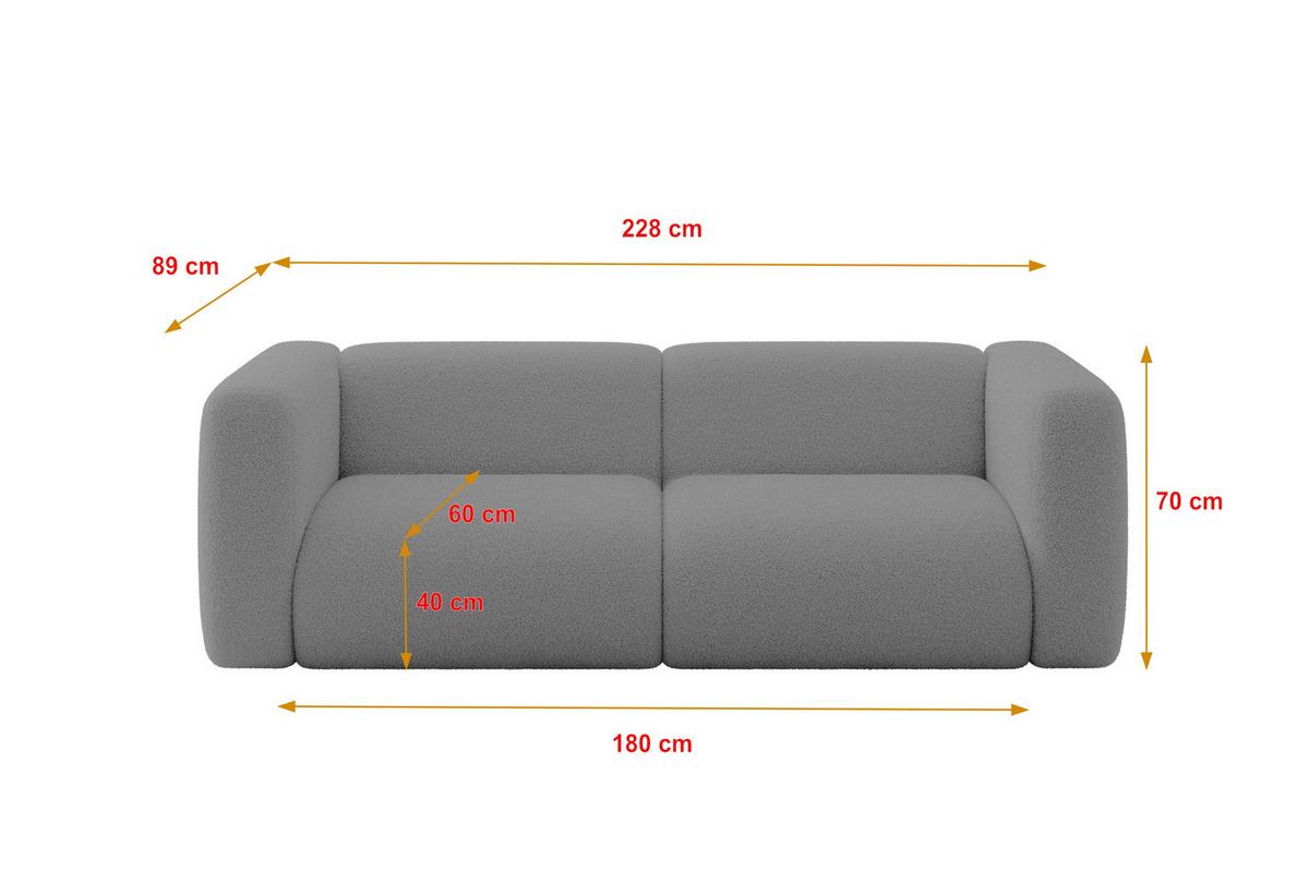 MODULARES Sofa 2-SITZER MIRA-S1 228x89x70 Grau cm Bouclé - Platinfarben/Schwarz, Holzwerkstoff/Kunststoff (228/70/89cm) - ALTDECOR