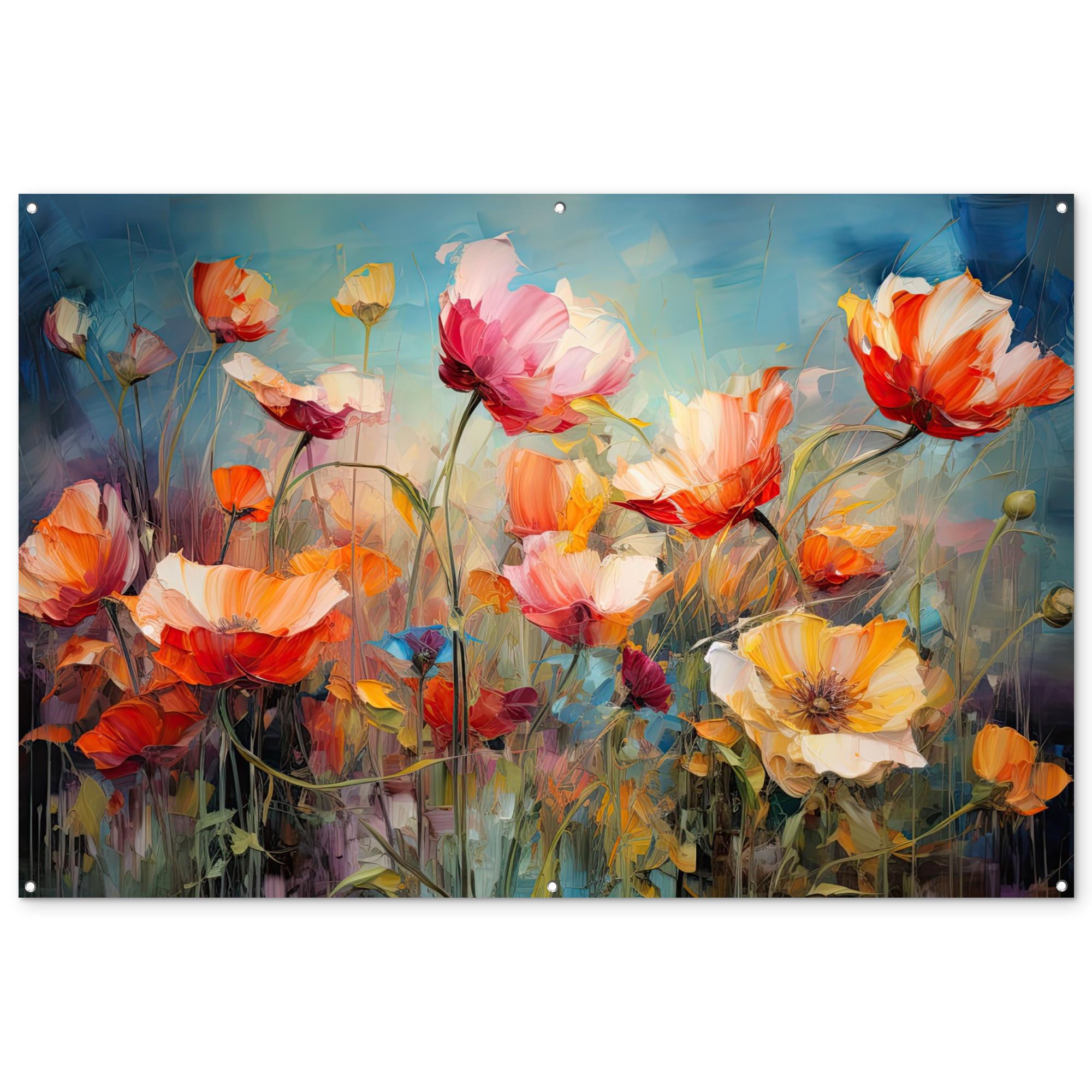 GARTENPOSTER Blumen - Aquarell - Kunst - Botanisch - Natur Poster für draußen 180x120 cm - Orange, Kunststoff (180/120/0.2cm) - OnlyWow