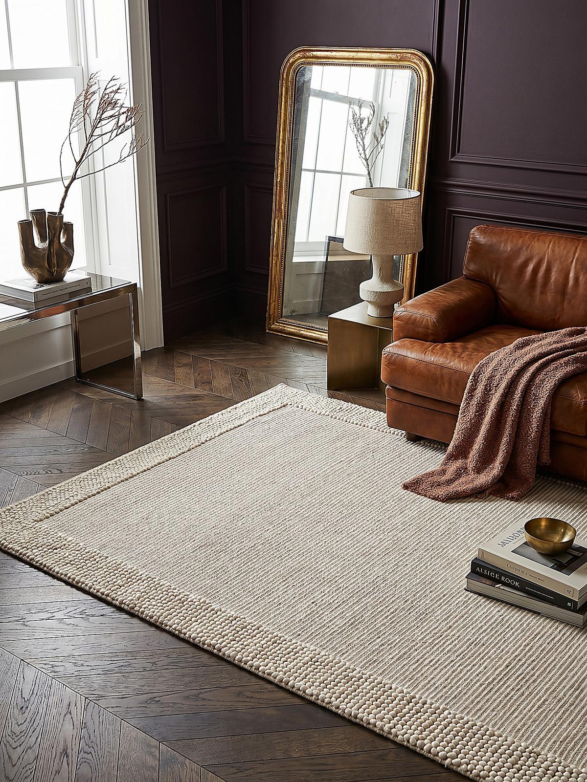 WOLLTEPPICH MOAT, mit Bordüre, Beige-Natur, 80 x 150 cm - Beige, Textil (80/150cm) - KADIMA DESIGN