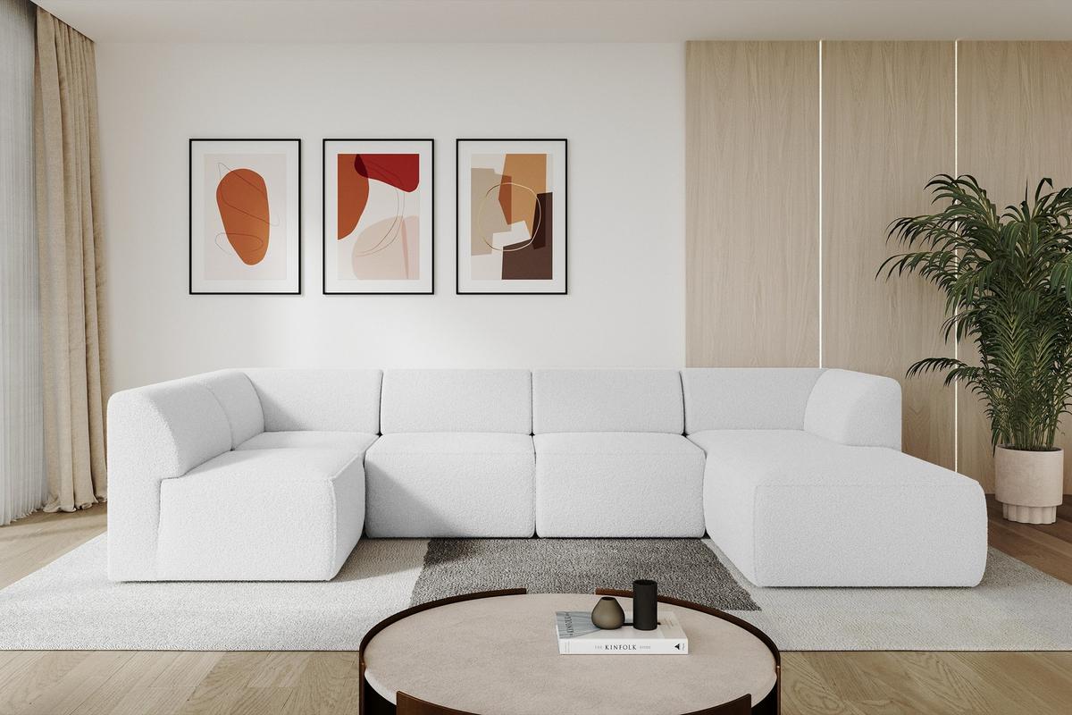 WOHNLANDSCHAFT Ottomane Rechts MOVO-L 345x180x78 cm Weiß Bouclé - Weiß, Holzwerkstoff/Kunststoff (180/78/345cm) - ALTDECOR