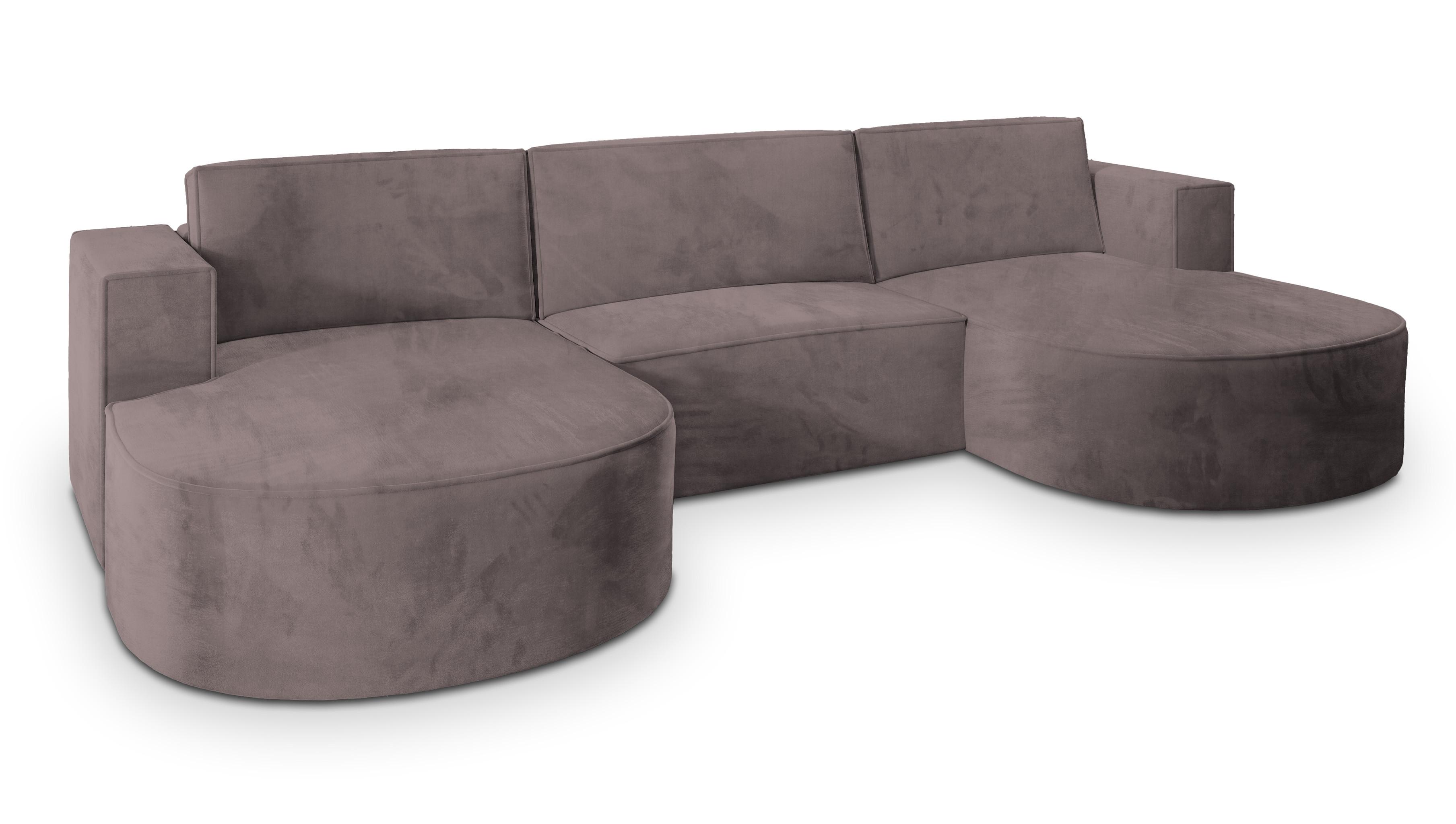 WOHNLANDSCHAFT VEZZO M Lila Velours-Stoff mit Schlaffunktion - Lila, Holz (347/85/174cm) - MASSENO