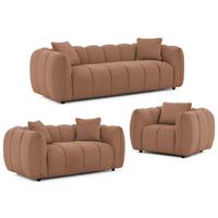 SITZGARNITUR 3+2+1 Nubira in tief gesteppter Bubble-Optik aus weichem Terrakotta Strukturstoff im modernen Design - Terracotta/Schwarz, Holz/Kunststoff (228/69/89cm) - S-Style Möbel