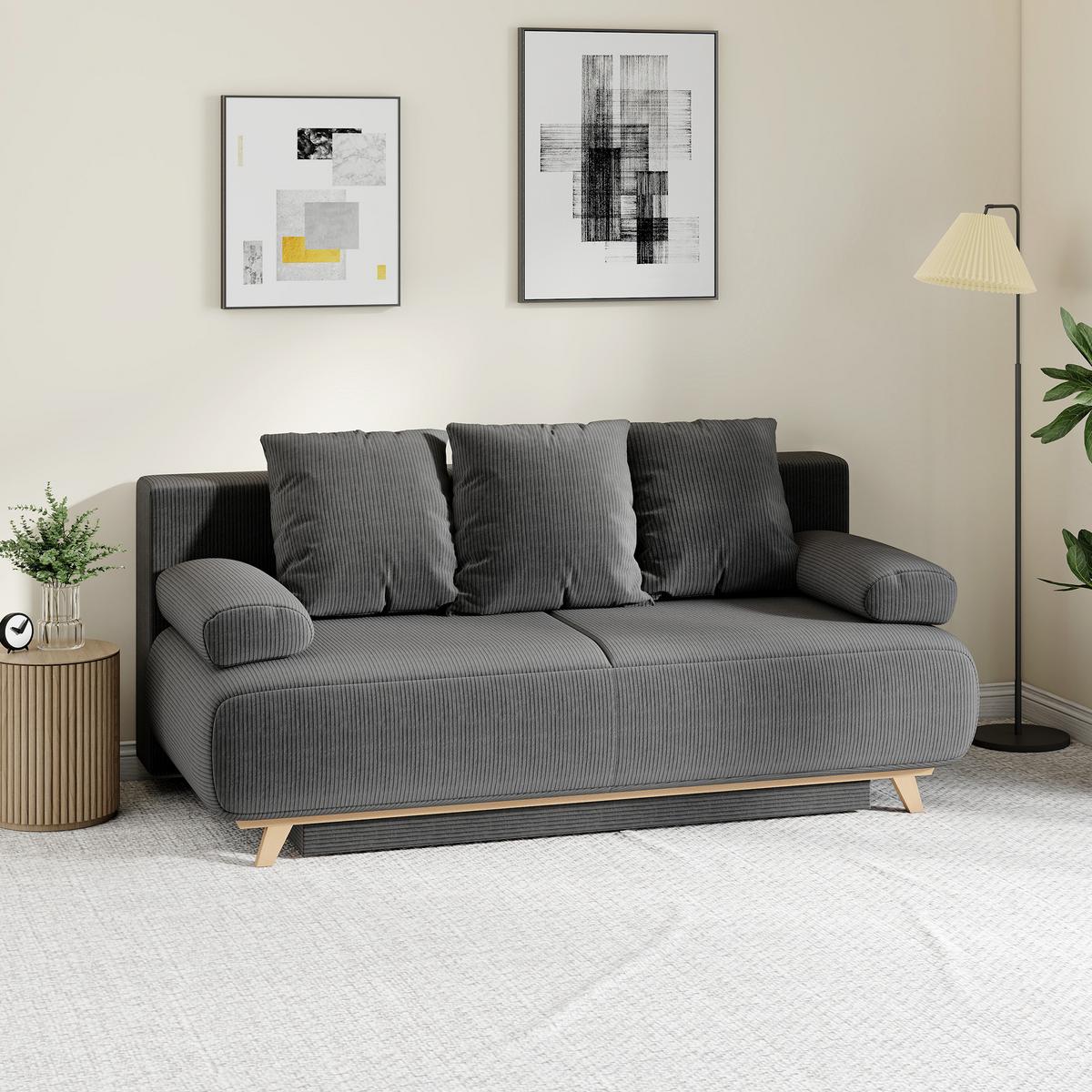 SCHLAFSOFA Cord Grau - Beige/Grau, Kunststoff/Textil (100/84/188cm) - HOMCOM