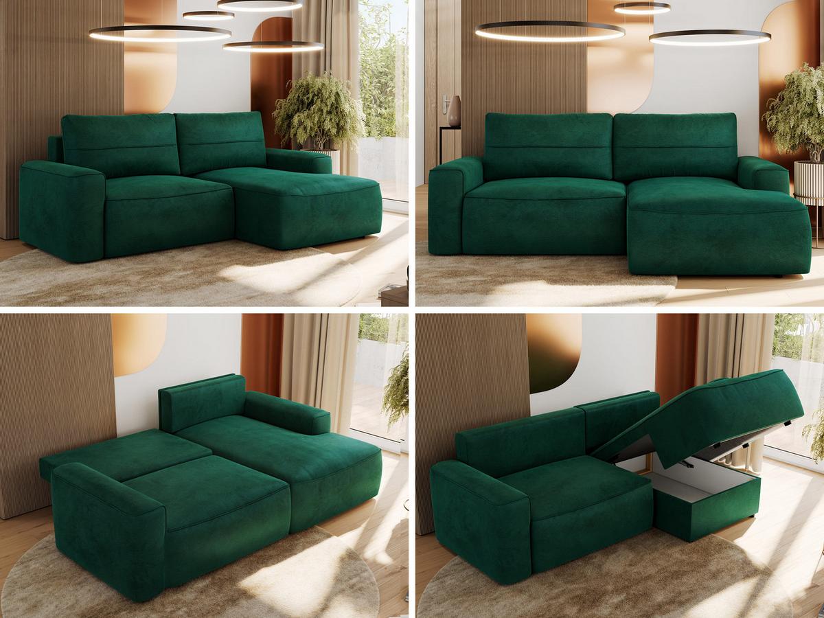 ECKSOFA BELLUNO L Dunkelgrün Velvet - Rechts - Dunkelgrün/Schwarz, Textil (233/144cm) - MKS