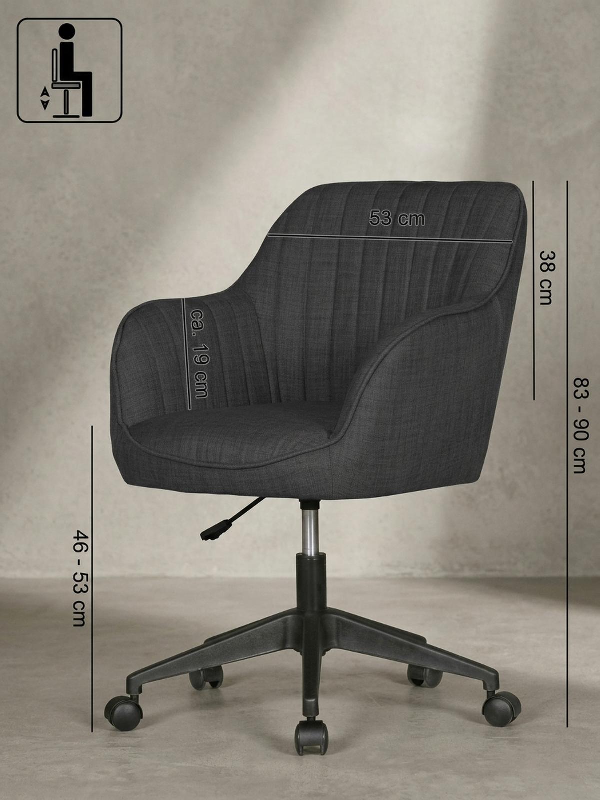DREHSTUHL Anthrazit Stoff mit Armlehnen in Schalenform MARIA - Schwarz/Grau, Kunststoff/Textil (65/90/65cm) - KADIMA DESIGN