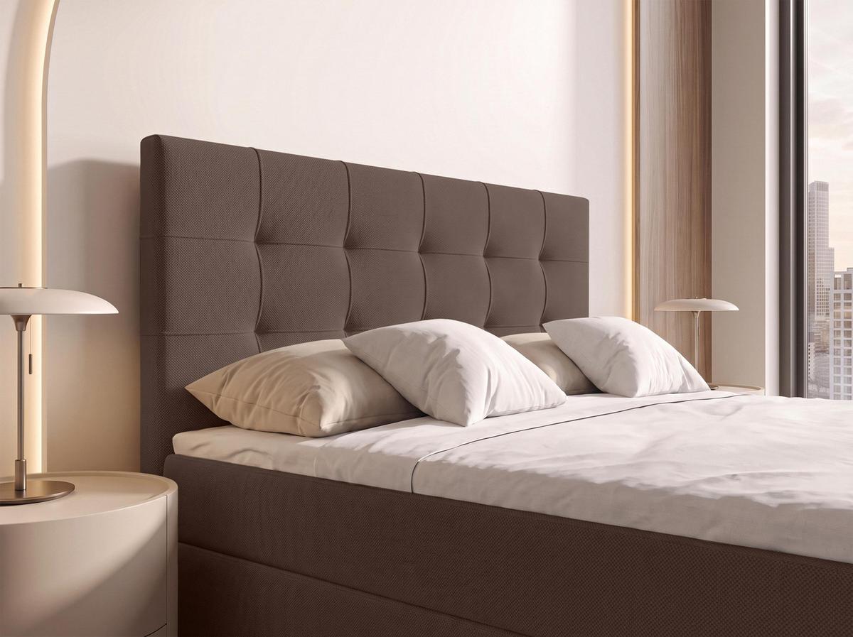 BOXBETT DEFNE 140x200 cm mit Fußteil und Matratze - Braun + TOPPER - Schwarz/Braun, Holz/Holzwerkstoff (140/200cm) - AX Living
