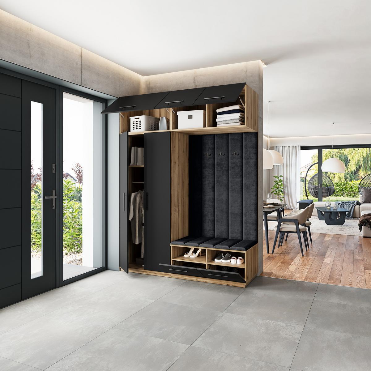 GARDEROBENSCHRANK REMA 180/240/60 cm Modern Eiche Wotan - Eiche Wotan/Schwarz, Holzwerkstoff (180/240/60cm) - MASSENO