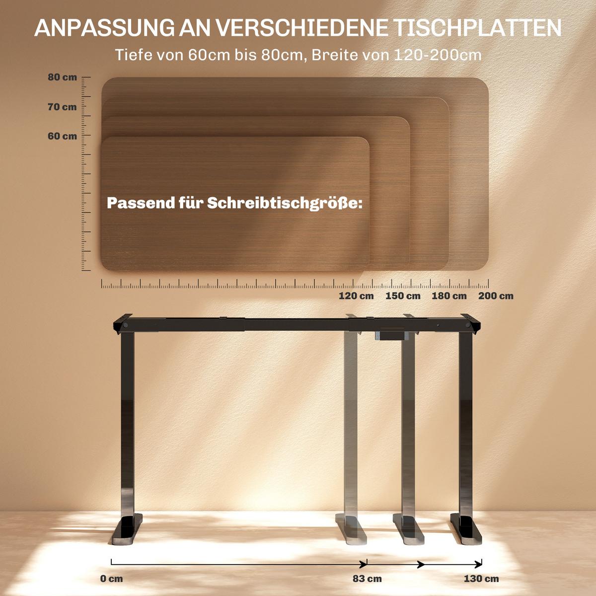 HÖHENVERSTELLBARER-SCHREIBTISCHGESTELL Stahl Schwarz - Schwarz, Metall (60/118/100cm) - HOMCOM