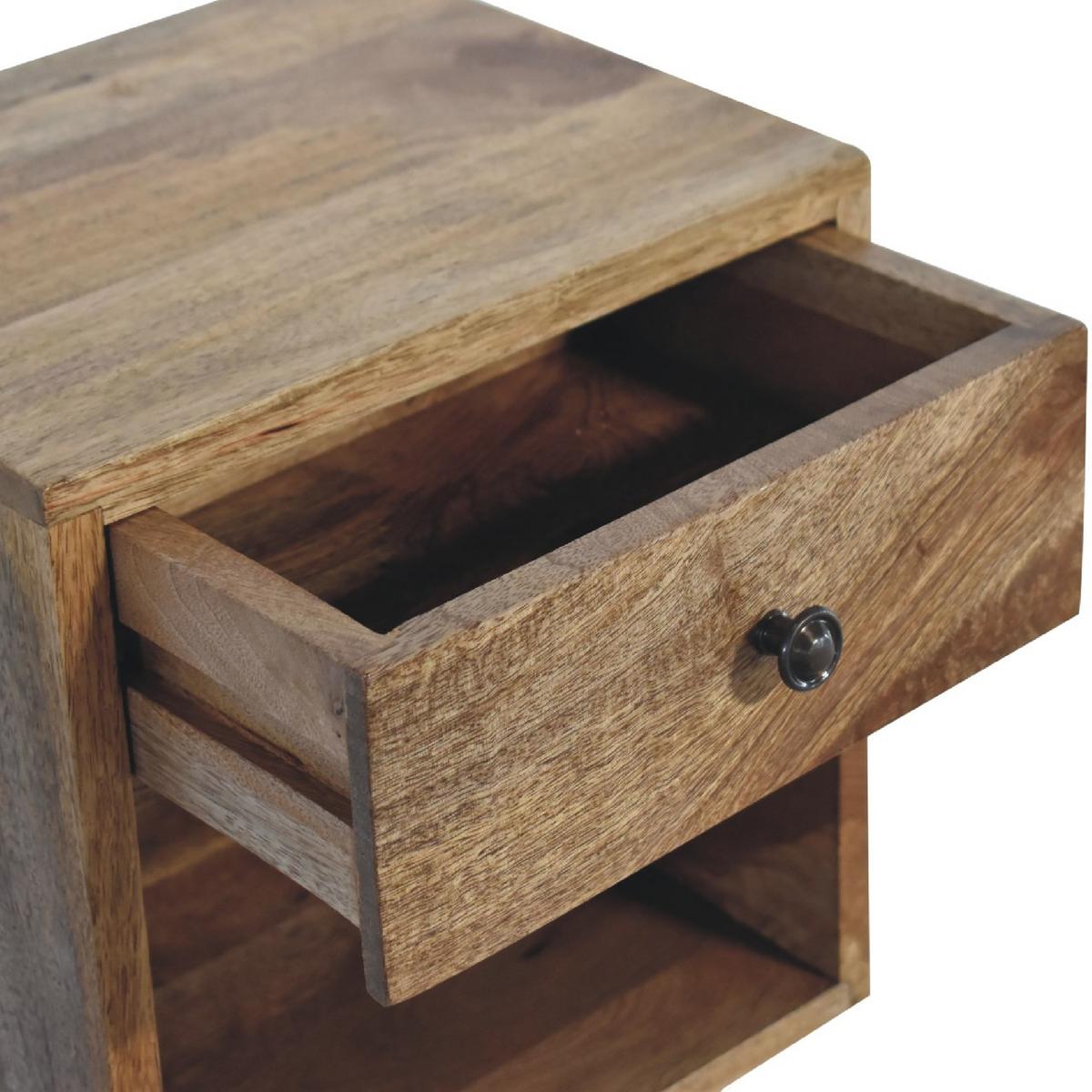 NACHTTISCH Levitate, Wandmontiert, 1 Schublade, 1 Offenes Fach, Beige - Kastanienfarben/Messingfarben, Holz/Metall (30/30/25cm) - Artisan Furniture