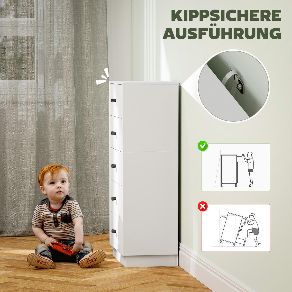 KOMMODE Sideboard mit 5 Schubladen Schrank aus Holzwerkstoff 47 x 29 x 95 cm Weiß - Weiß, Holzwerkstoff (29/95/47cm) - HOMCOM