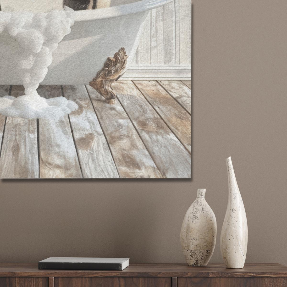 AKUSTIKBILD Vintage - Pinguin - Badewanne - Schaumstoff Wandbilder 60x80 cm - Schwarz, Kunststoff (60/80/0.9cm) - MuchoWow