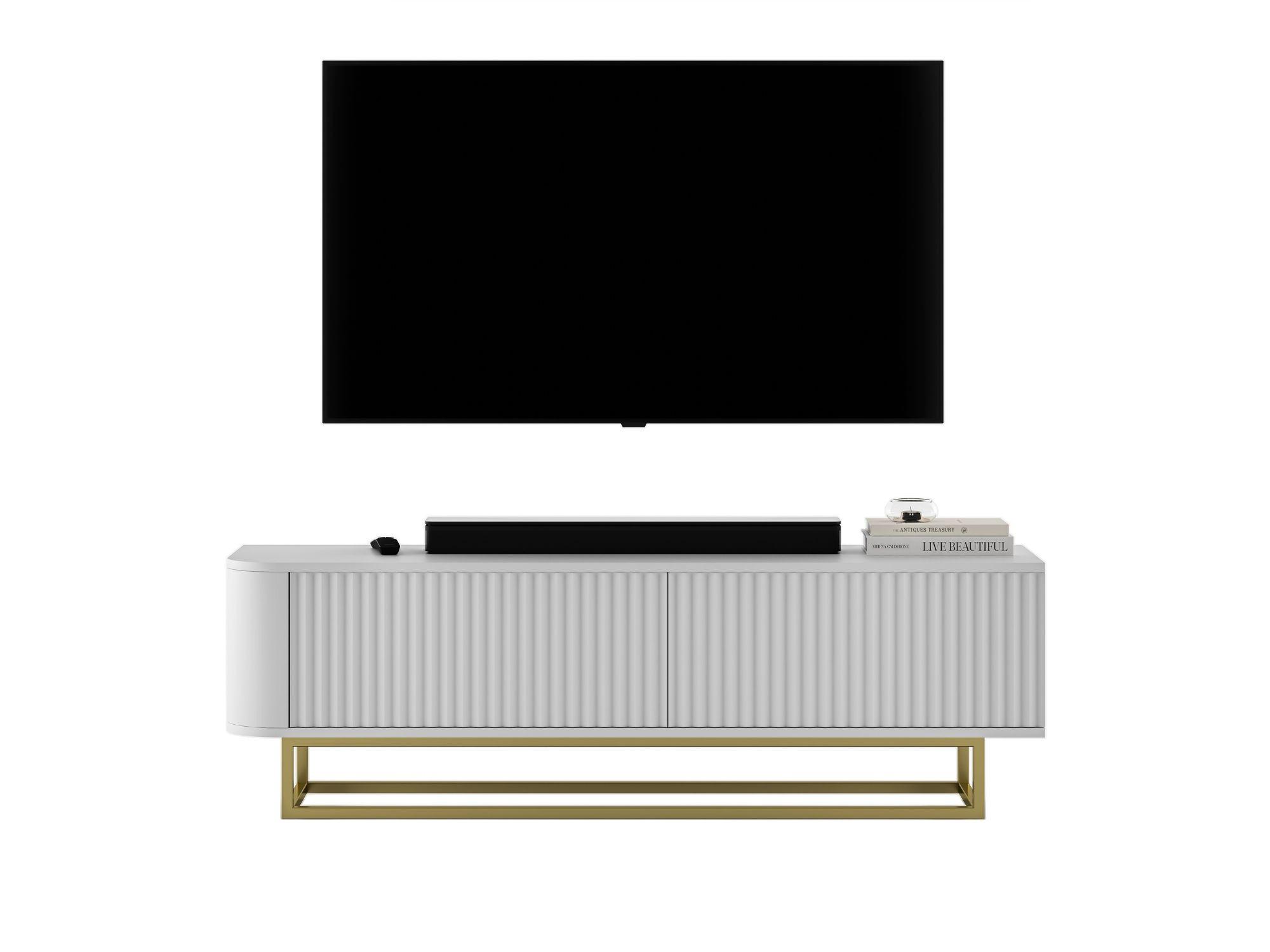 TV-LOWBOARD Aurora Weiß matt 140 cm mit goldenem Metallrahmen - Schwarz/Weiß, Holzwerkstoff/Metall (140/44/35cm) - Meble Lindner