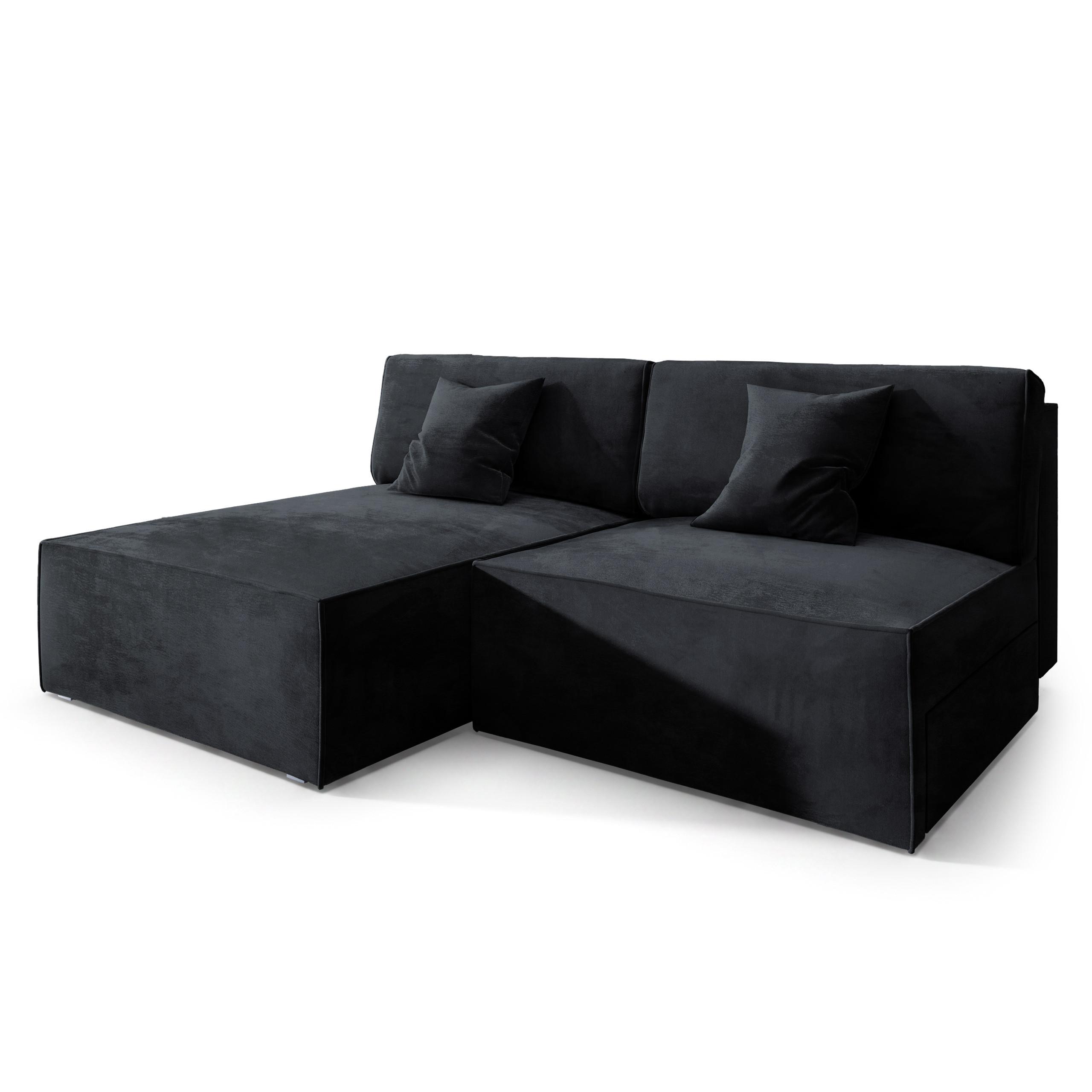 ECKSOFA FIORO M Schwarz Velours-Stoff mit Schlaffunktion - Schwarz/Grau, Holz/Kunststoff (204/148cm) - MASSENO
