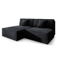ECKSOFA FIORO M Schwarz Velours-Stoff mit Schlaffunktion - Schwarz/Grau, Holz/Kunststoff (204/148cm) - MASSENO