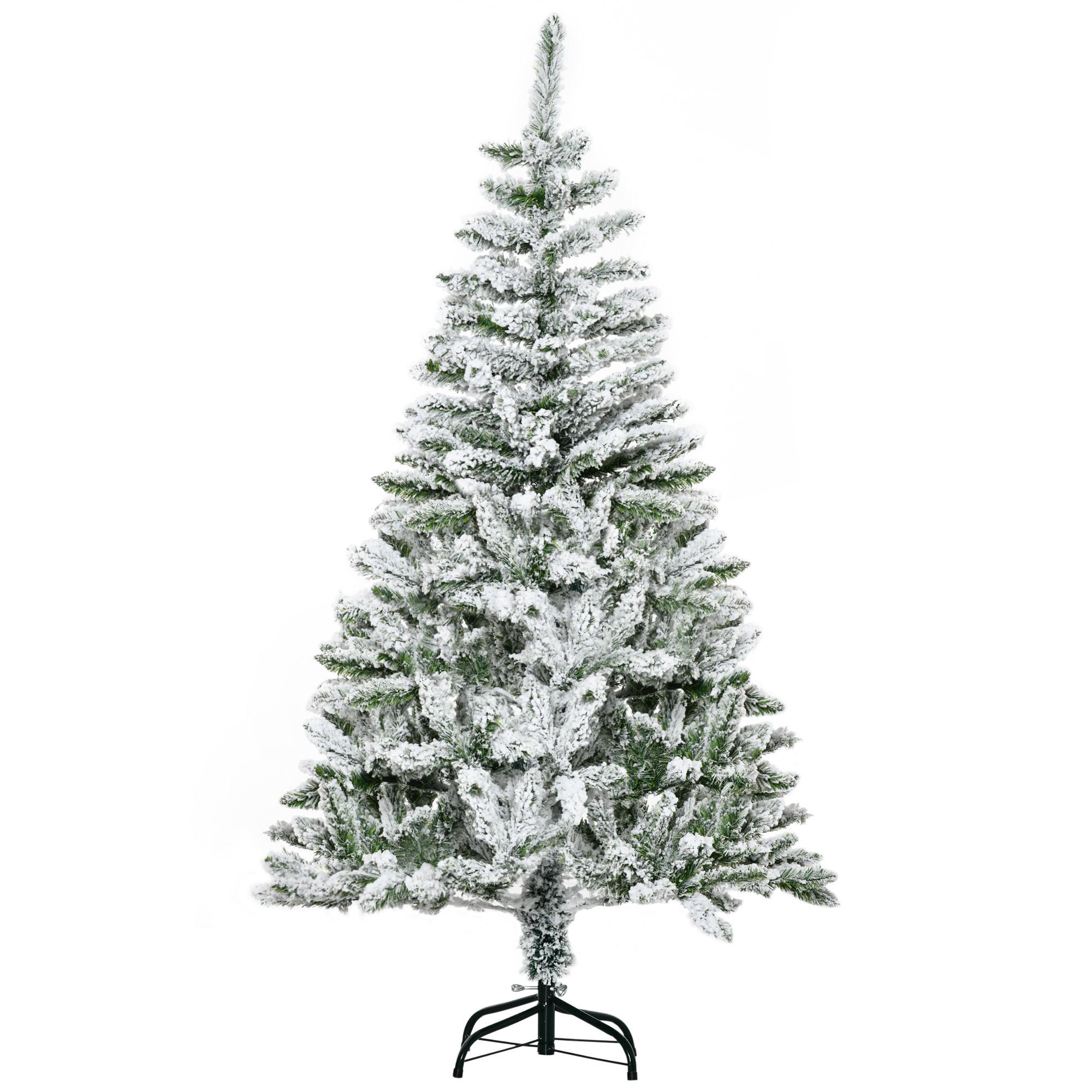 WEIHNACHTSBAUM 150 cm Künstlicher Kieferbaum mit Kunstschnee, 358 Astspitzen - Weiß/Grün, Kunststoff/Metall (150cm) - HOMCOM