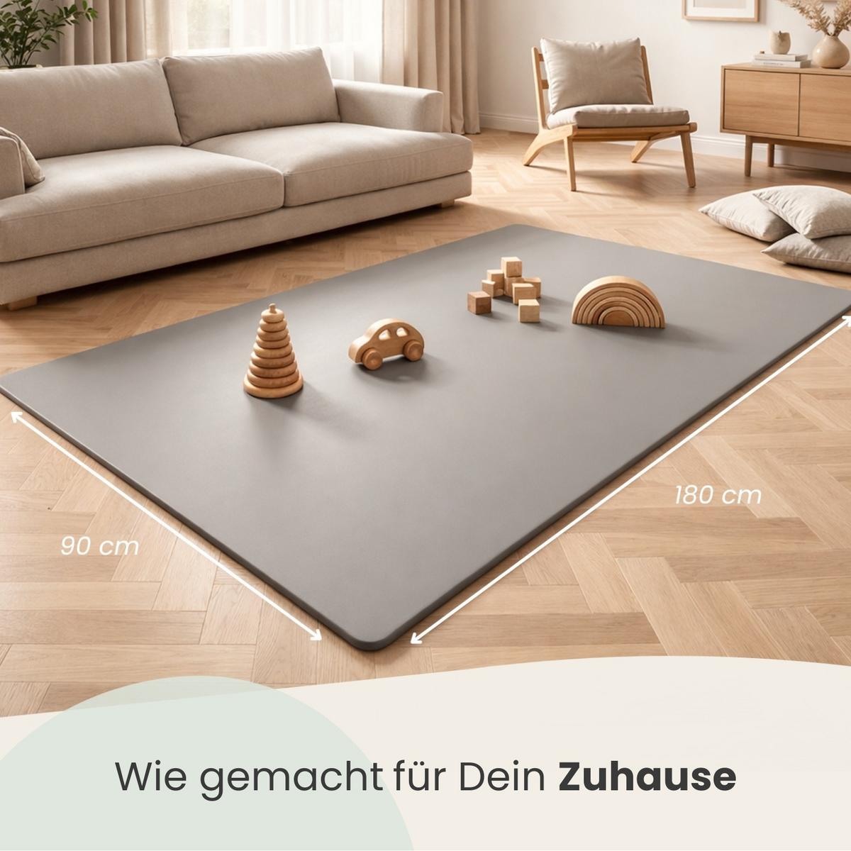 SPIELMATTE mit Rand - 180/90/1 cm Puzzlematte Grau - Grau, Kunststoff (30/30cm) - Littletom