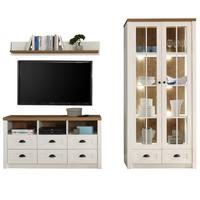 WOHNWAND weiß Pinie, Eiche hell 3-teilig 240 cm, Wohnkombination Landhausstil - Eichefarben/Schwarz, Holzwerkstoff/Kunststoff (240/198/43cm) - Furn.Design