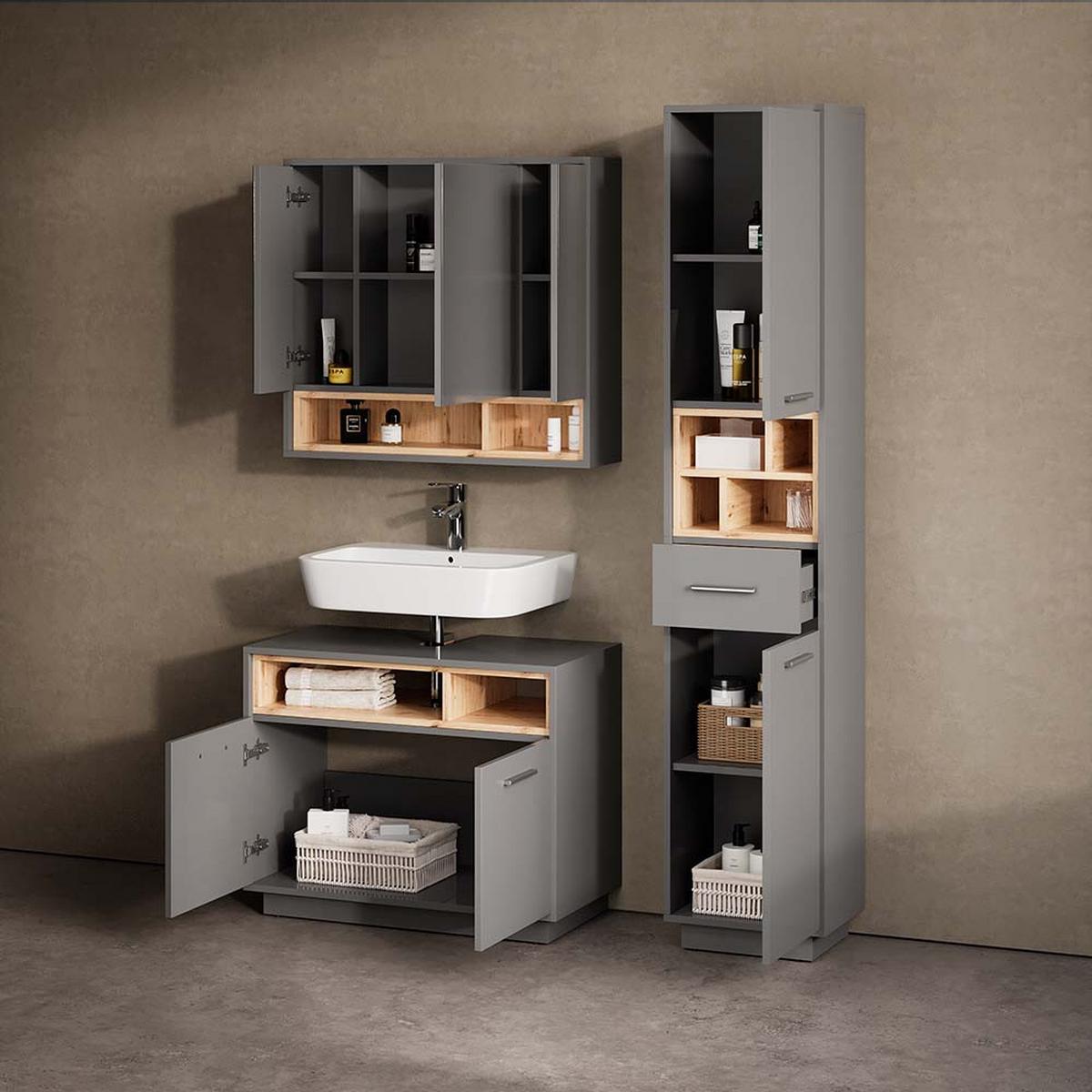 WASCHBECKENUNTERSCHRANK Temo Anthrazit 80 x 64 cm - Anthrazit, Holzwerkstoff (80/64/40cm) - Livinity®