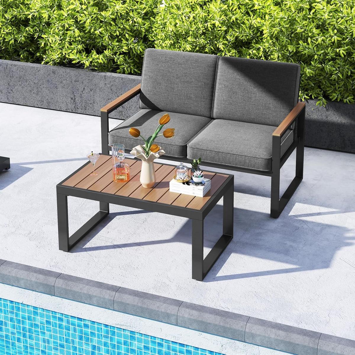 GARTENMÖBEL Set Grau(4-teilig) - Grau, Metall - COSTWAY