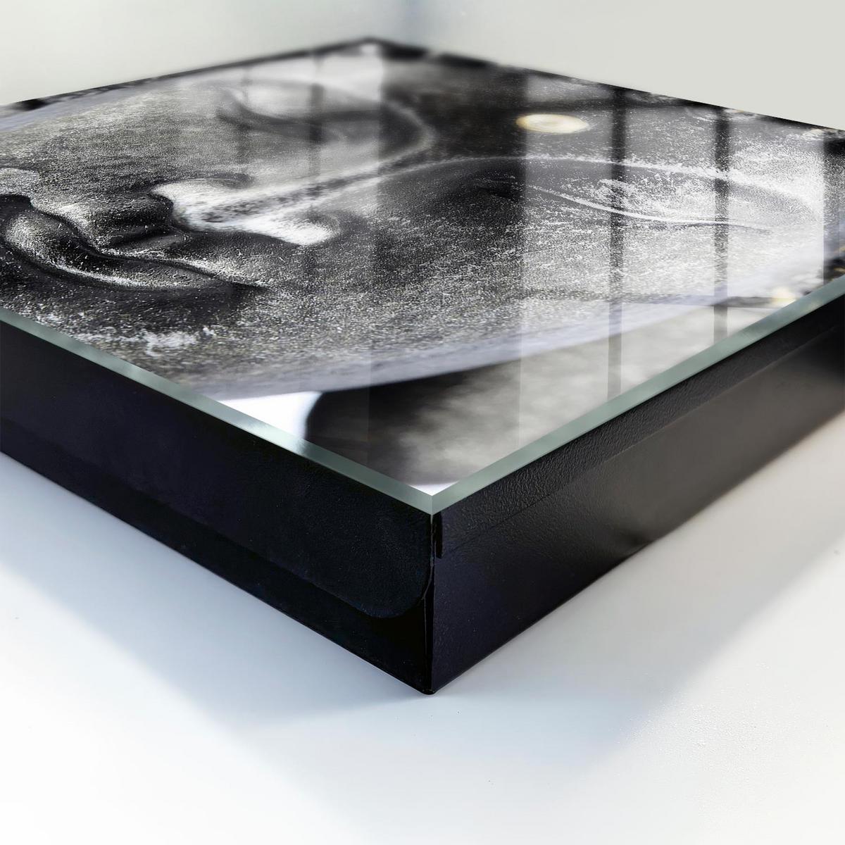 SCHLÜSSELBOX Schwarz 30x30 cm- Türöffnung nach rechts - Zen-Porträt - Grau, Metall (30/30/5cm) - TULUP