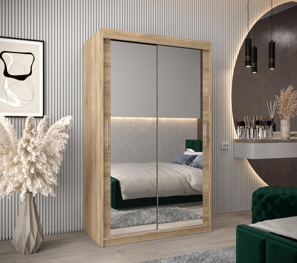 SCHWEBETÜRENSCHRANK 200/120/62 2-türig - Silberfarben/Sonoma Eiche, Holz/Kunststoff (120/200/62cm) - MÖBEL KRYSPOL