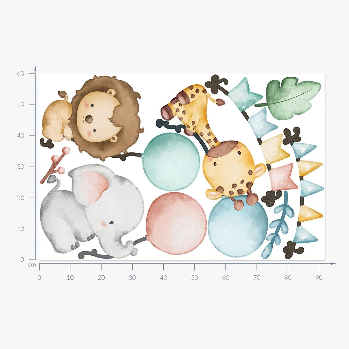 WANDAUFKLEBER 60x92cm - Tiere mit Luftballons - Multicolor, Kunststoff (60/92/0.1cm) - Wallfluent