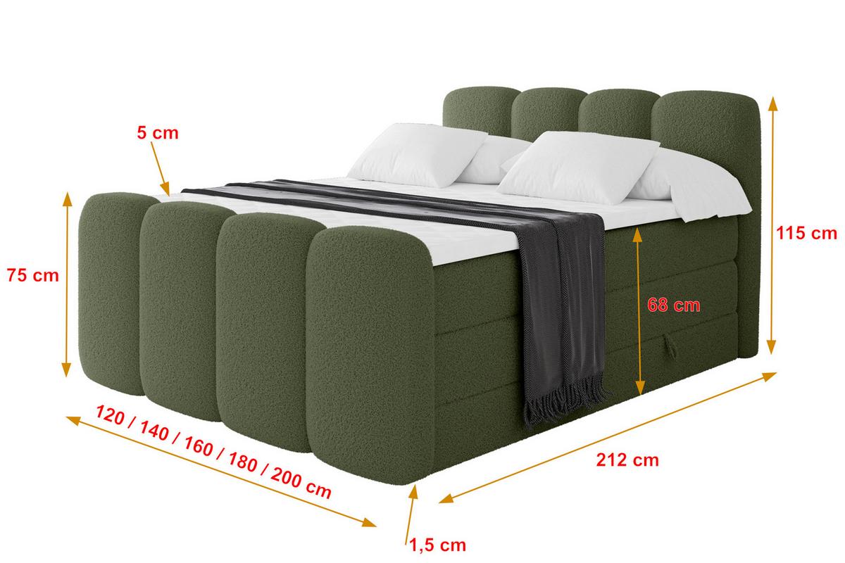 BOXSPRINGBETT mit Matratze H3/H4 - NINA-Z KING - 140x200 cm Grün - Dunkelgrün, Holzwerkstoff (140/200cm) - ALTDECOR