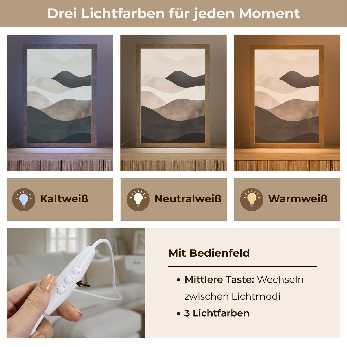 WANDLEUCHTE Abstrakt - Landschaft - Wellen - Cremefarben 20x30 cm - Graubraun, Holzwerkstoff (20/30/8cm) - OnlyWow