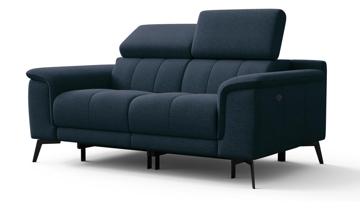 RELAXSOFA FIERO 2-Sitzer mit 2 Relaxfunktionen, dunkelblau - Schwarz/Dunkelblau, Holzwerkstoff/Textil (170/82/103cm) - Wozimo