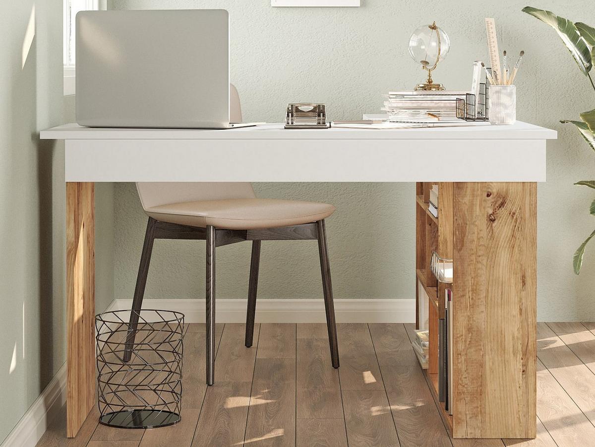 SCHREIBTISCH - 129 cm x 120 cm - Holz, Platte - Naturfarben Hell, Weiß - LILEUL - Naturfarben/Weiß, Holz (120/129/72cm) - Vente-Unique
