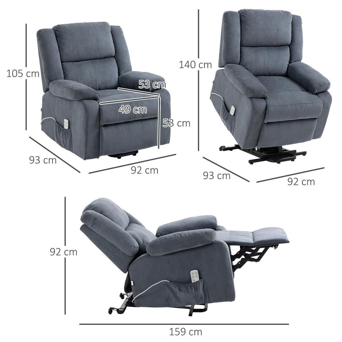 SESSEL mit Aufstehhilfe, Fernsehsessel Elektrisch, Aufstehsessel, Relaxsessel - Grau, Textil (93/105/91cm) - HOMCOM