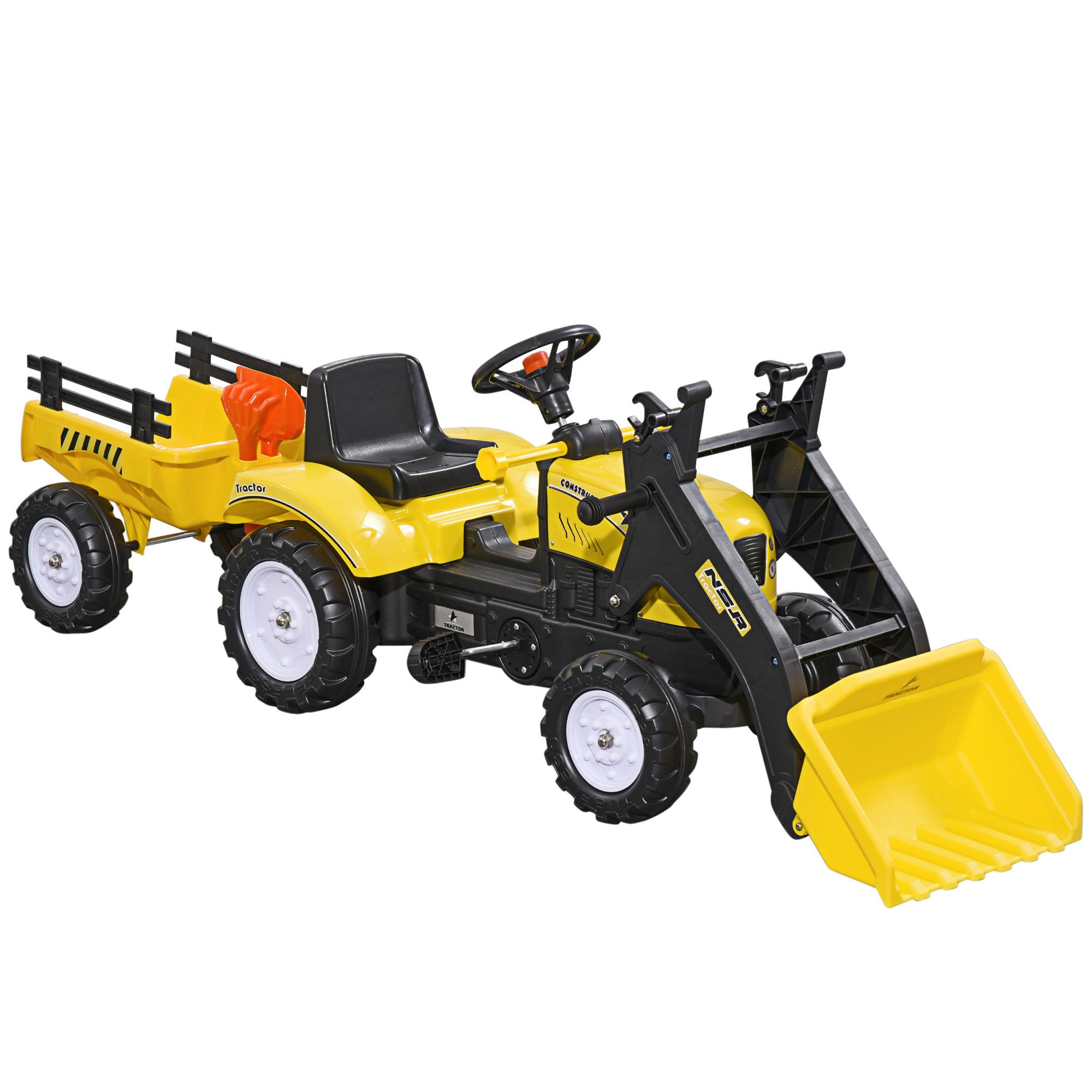 TRETTRAKTOR mit Anhänger Tretauto und Anhänger Traktor ab 3 Jahre Kinder - Gelb, Metall (167/41/52cm) - HOMCOM