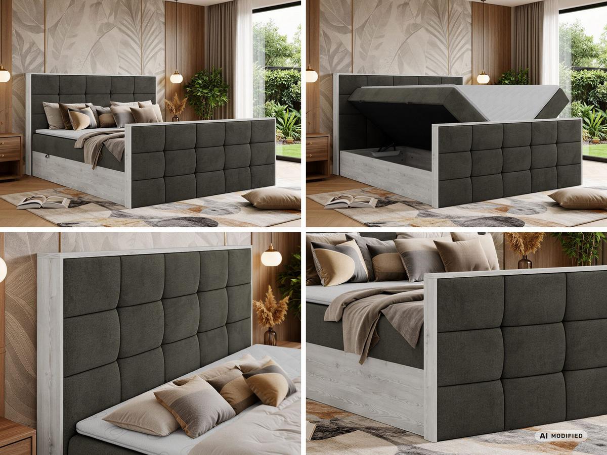 BOXBETT ALNOR DUO 200/200 - Dunkelgrau Velvet - Topper Visco - H3 - Dunkelgrau/Anthrazit, Kunststoff/Textil (200/200cm) - MKS