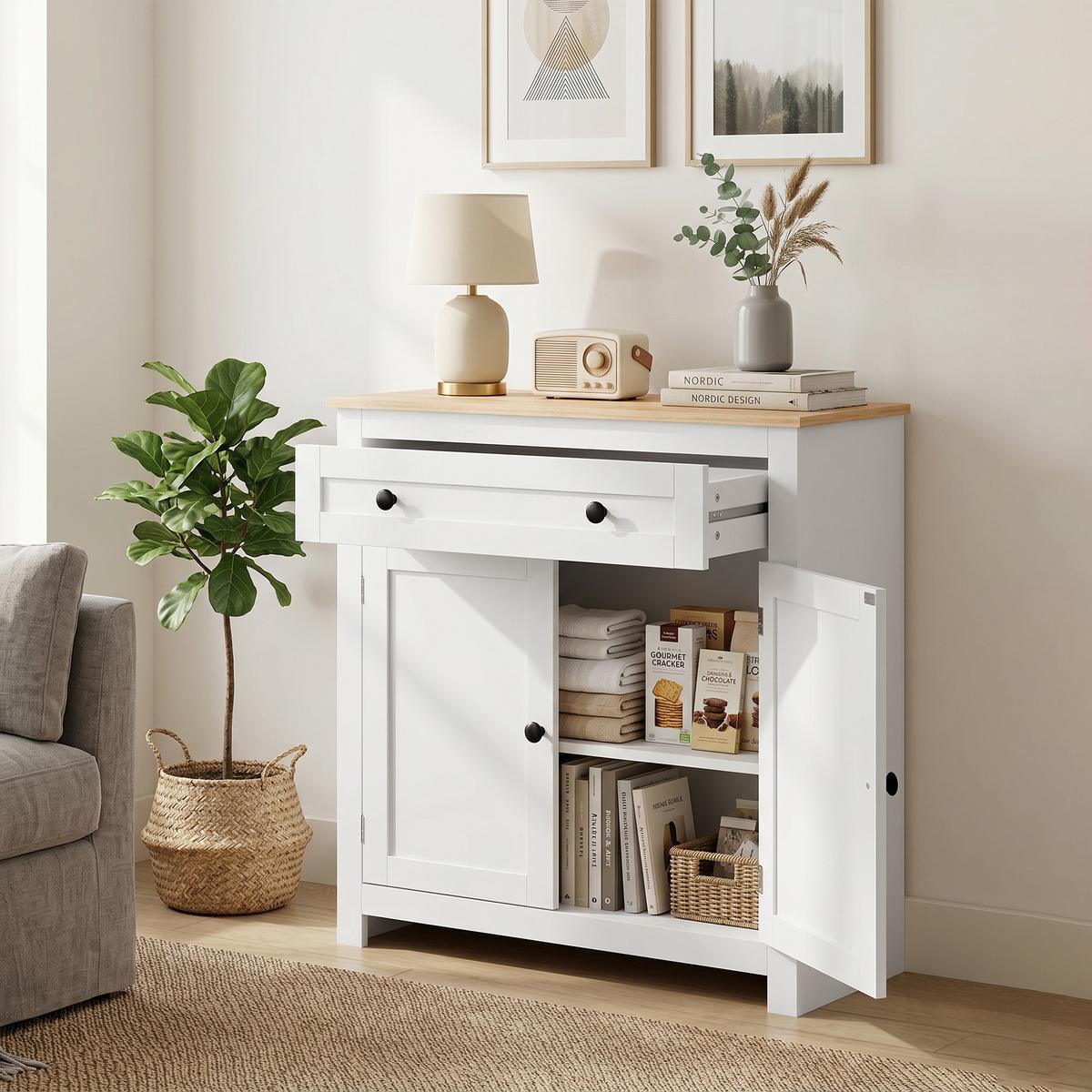 SIDEBOARD Spanplatte Weiß - Weiß, Holzwerkstoff (35/80/78.5cm) - HOMCOM