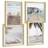 BILDER SET 4er Set - 50x50 cm & 40x60 cm Goldrahmen - Strandtreppe Schaukel Meer - Goldfarben, Kunststoff (50/50cm) - TULUP