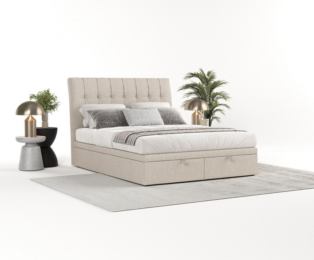 POLSTERBETT Kelsea mit Stauraum 120/200 cm Hellbeige im Megan Stoff - Sandfarben/Schwarz, Holz/Holzwerkstoff (120/200cm) - AltaBeds
