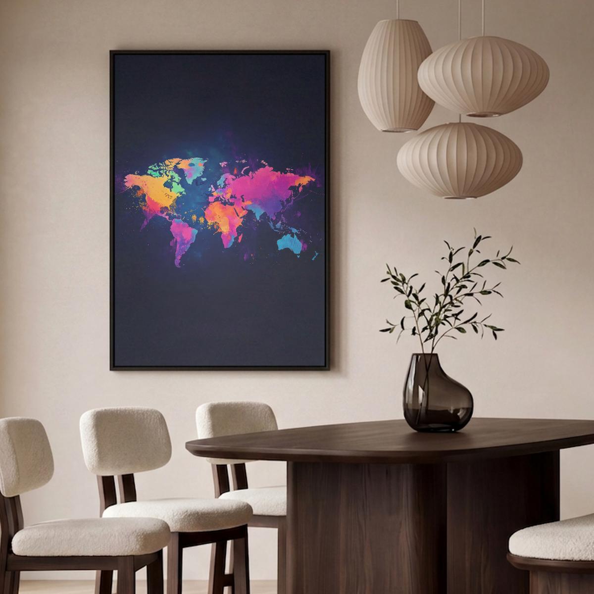 LEINWAND Bilder mit Rahmen - Weltkarte - Bunt - Graffiti - 80x120 - Multicolor, Textil (80/120cm) - MuchoWow
