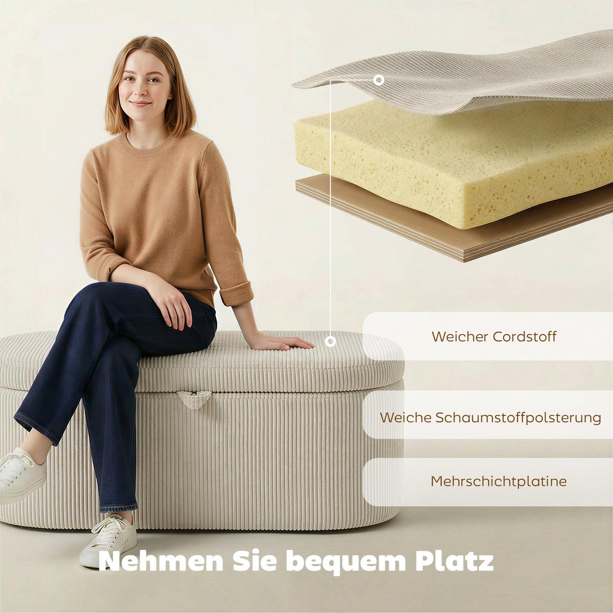 SITZBANK Polyester Beige - Beige/Schwarz, Kunststoff/Textil (51/49/105cm) - HOMCOM