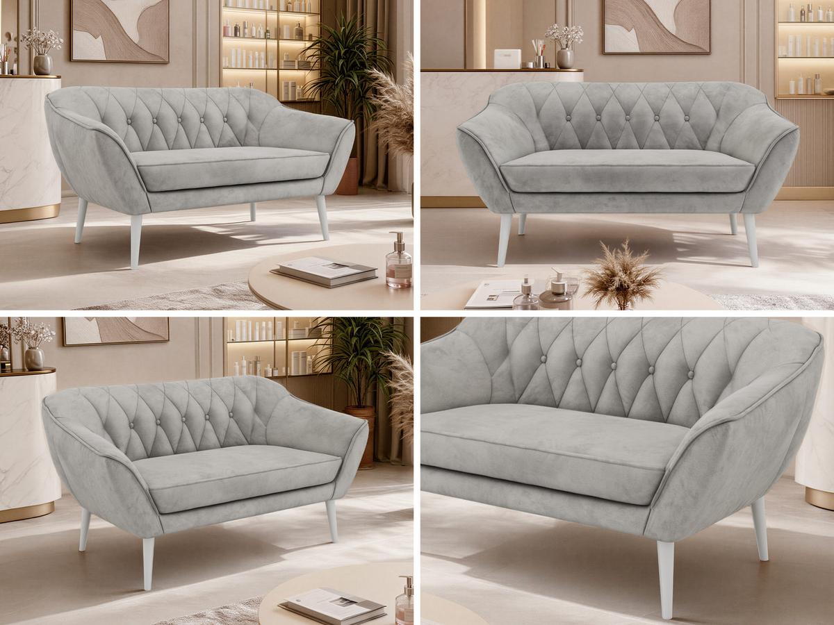 2-SITZER-SOFA PIRS - Hellgrau Velvet - Weiße Beine - Hellgrau/Weiß, Holzwerkstoff/Textil (140/75/74cm) - MKS