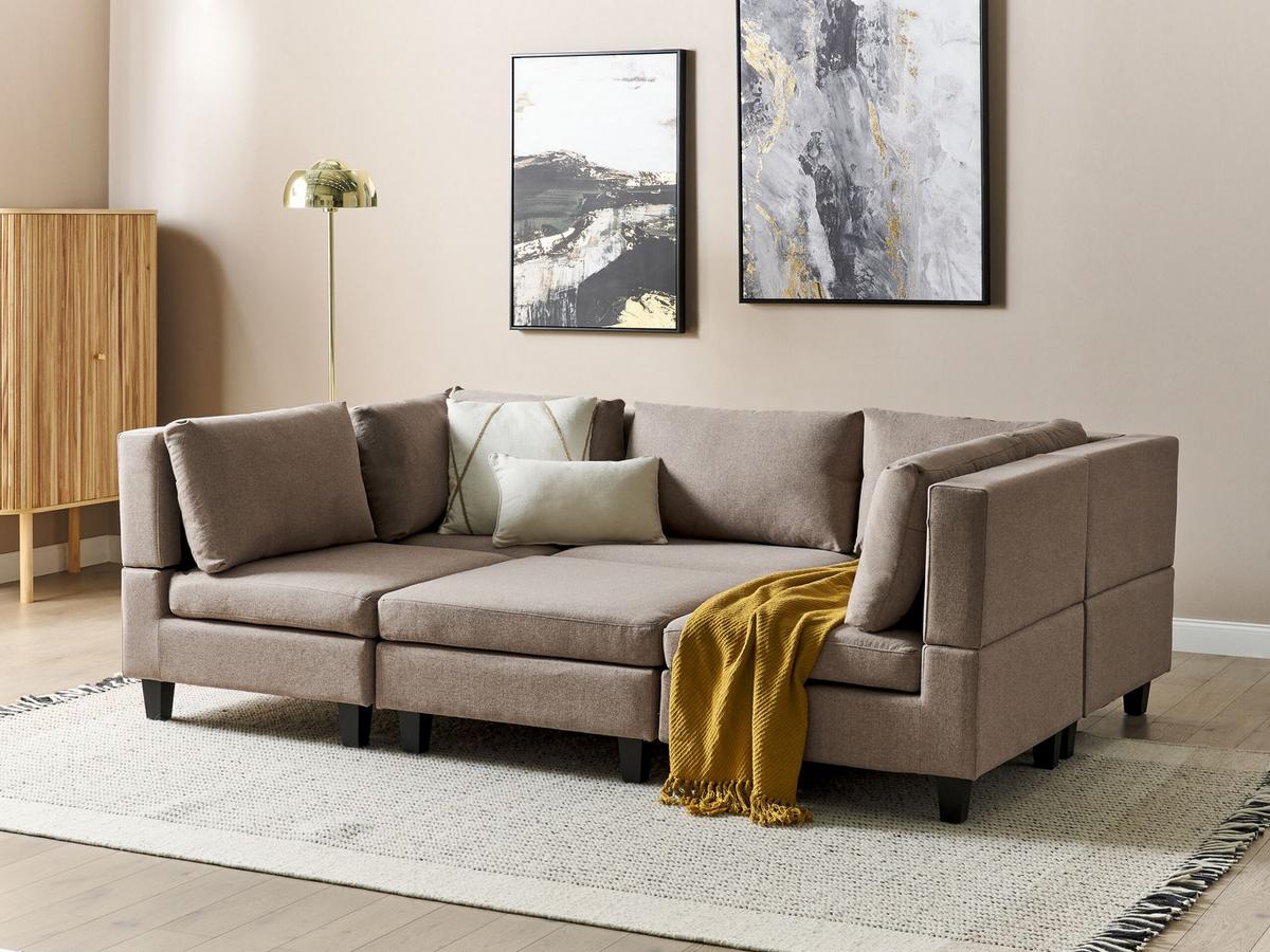 5-SITZER-MODULSOFA U-förmiges Braun Stoff mit Ottomane Unstad - Braun, Textil (228/72/76cm) - Beliani