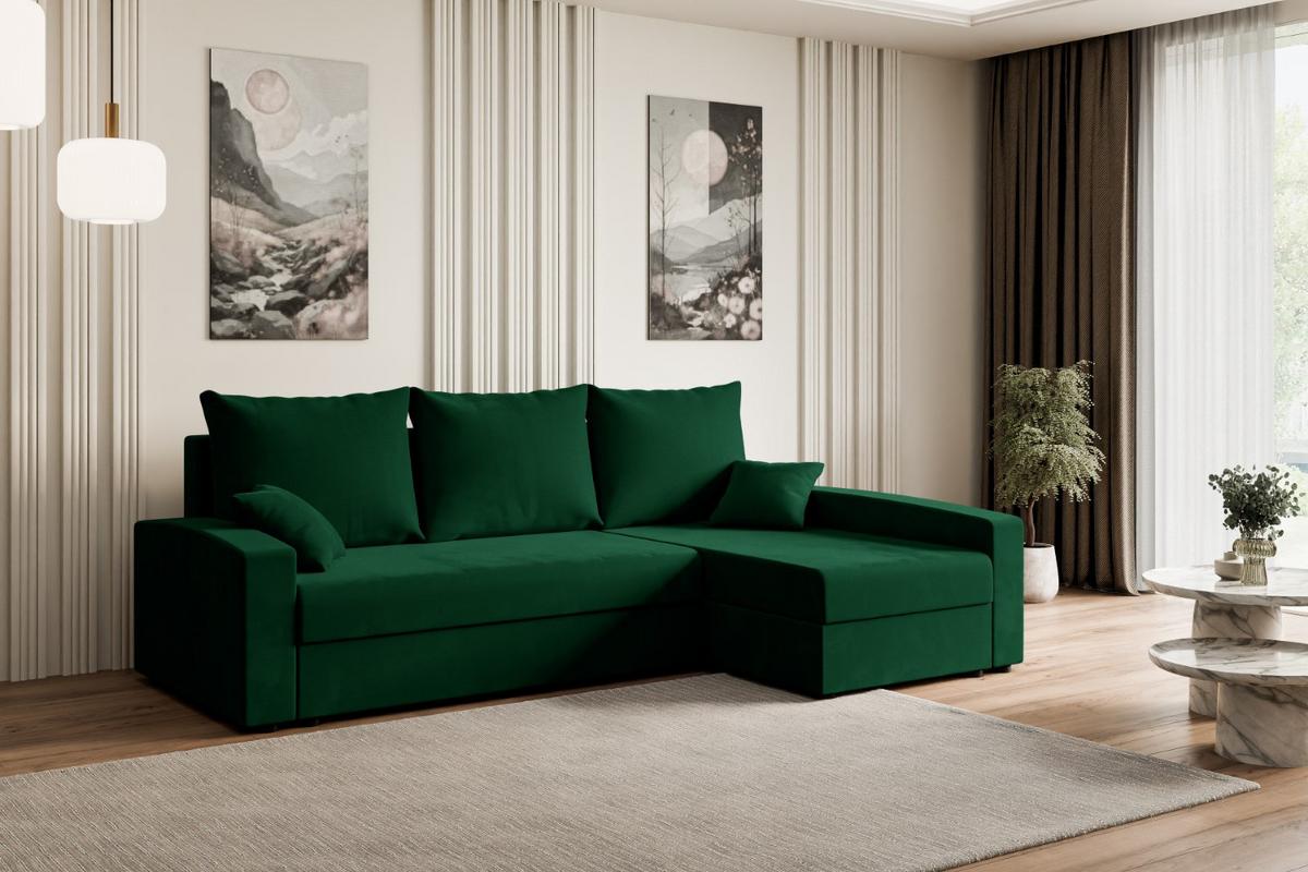 ECKSOFA mit Schlaffunktion und Bettkasten ALESIA-L 231x140x90 cm Grün Velours - Silberfarben/Grün, Holzwerkstoff/Kunststoff (231/140cm) - ALTDECOR