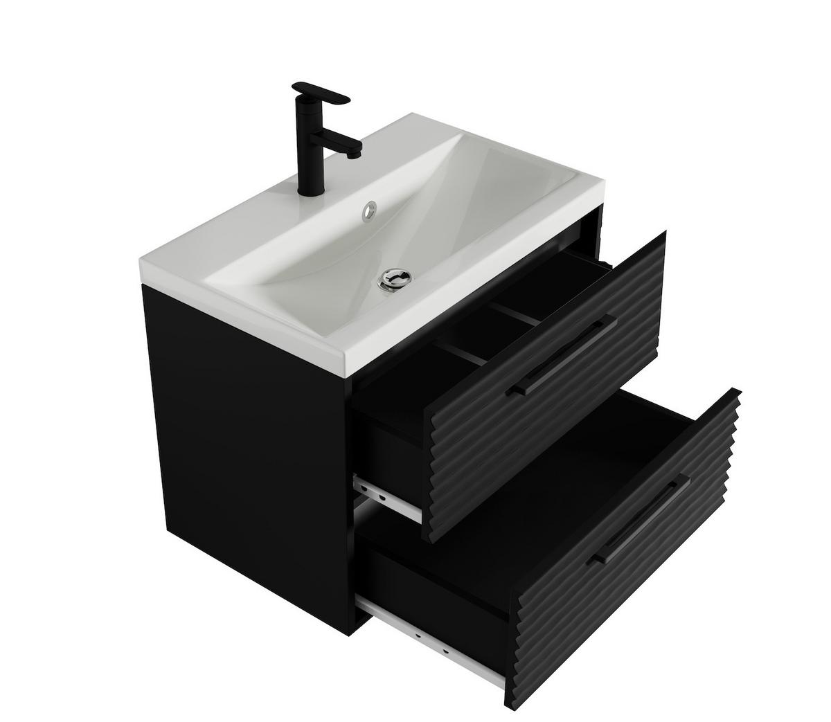 BADMÖBEL-SET Etna 2 Teile Schwarz Matt - 60 x 35 x 51 cm - Schwarz, Holz (60/51/35cm) - Badplaats